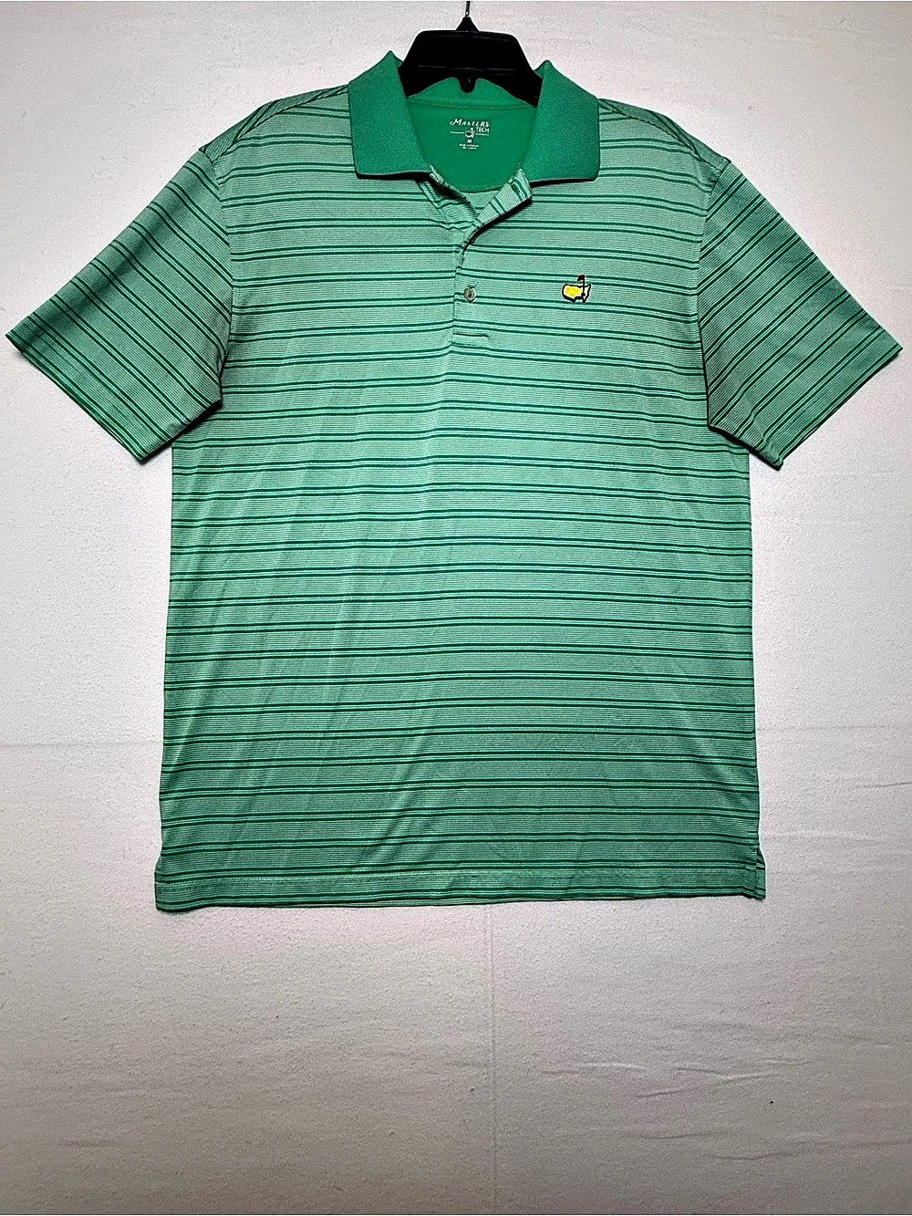 Masters Tech Green Striped Performance Golf Polo Green & White Medium